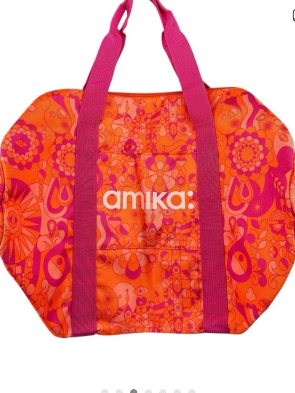Amika Hot Pink & Orange Floral Pattern Tote Bag Beach Salon Work Bag